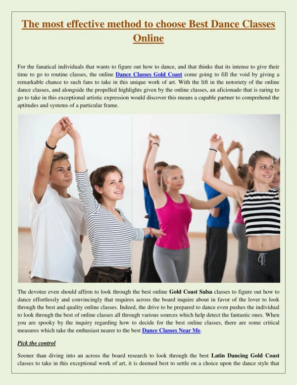 The most effective method to choose Best Dance Classes Online