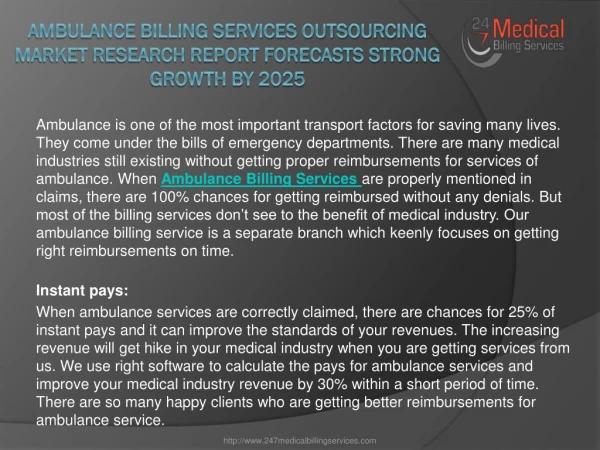 Ambulance Billing Services Outsourcing Market Research Report Forecasts Strong Growth by 2025