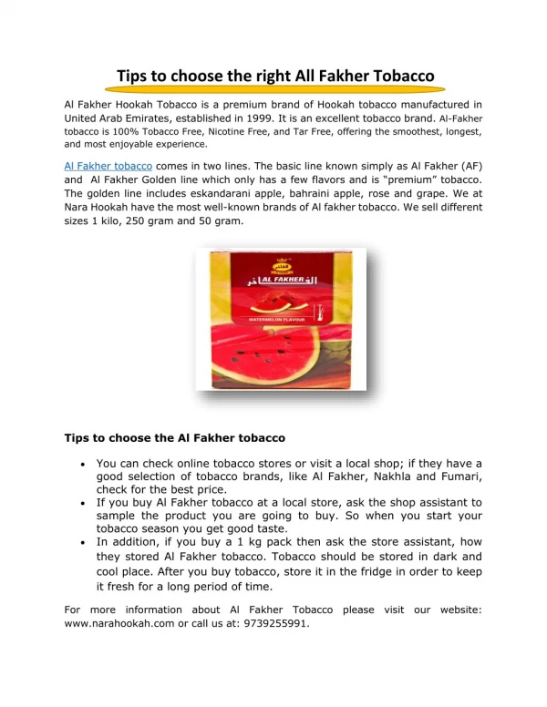 Tips to choose the right All Fakher Tobacco