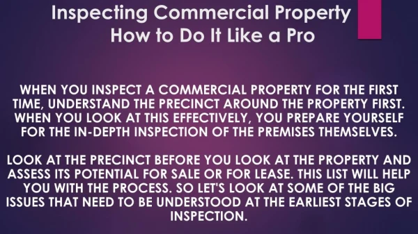 Inspecting Commercial Property - How to Do It Like a Pro