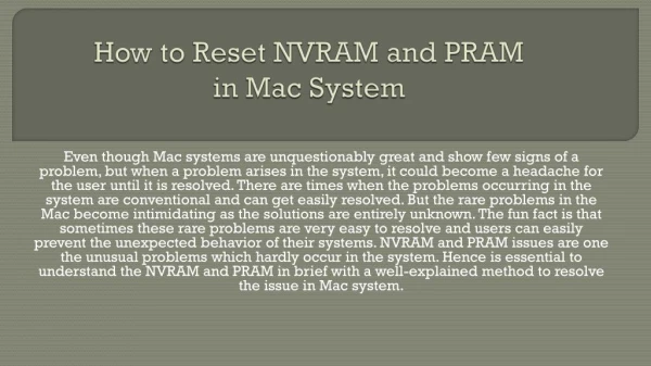 How to Reset NVRAM and PRAM in Mac System