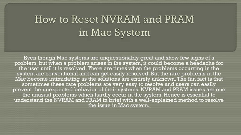 how to reset nvram and pram in mac system