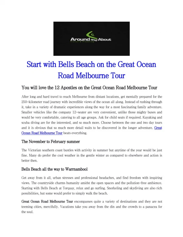 Start with Bells Beach on the Great Ocean Road Melbourne Tour