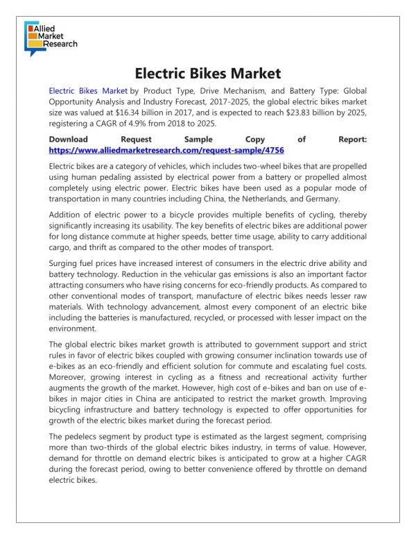 Electric Bikes Market Overview