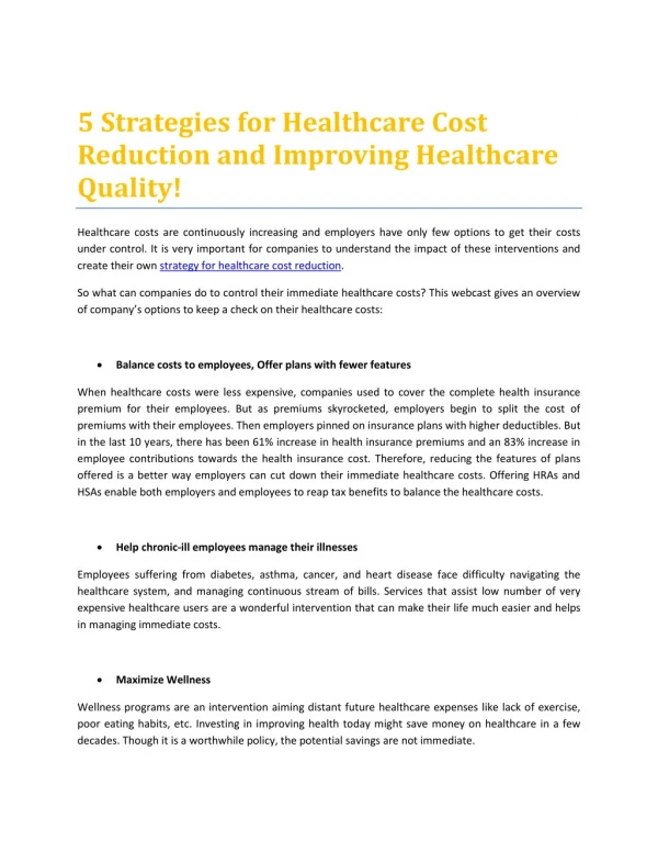 Healthcare Cost Reduction