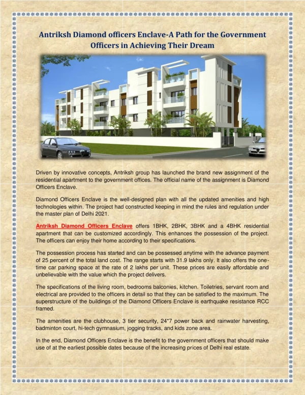 Antriksh Diamond officers Enclave-A Path for the Government Officers in Achieving Their Dream