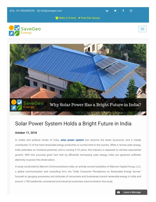 Solar Power System Holds a Bright Future in India