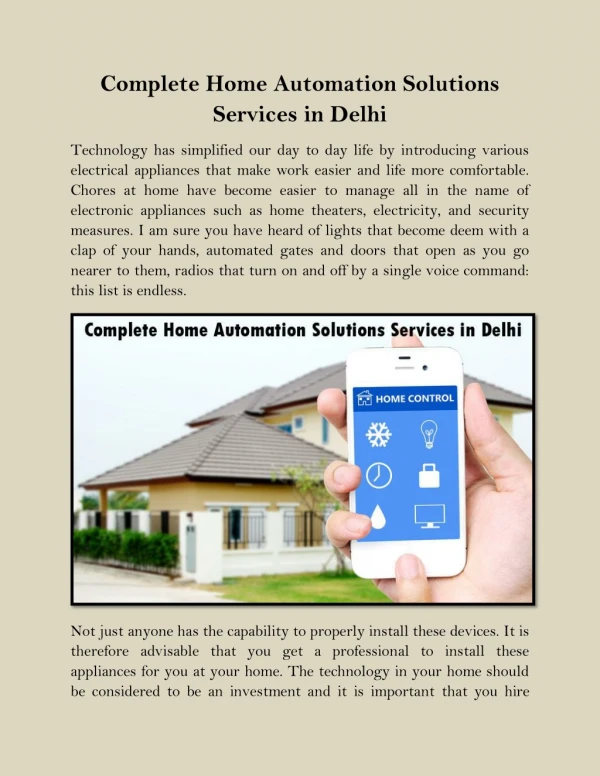 Complete Home Automation Solutions Services in Delhi