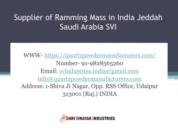 Supplier of Ramming Mass in India Jeddah Saudi Arabia SVI