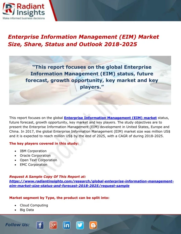 Enterprise Information Management (EIM) Market Size, Share, Status and Outlook 2018-2025