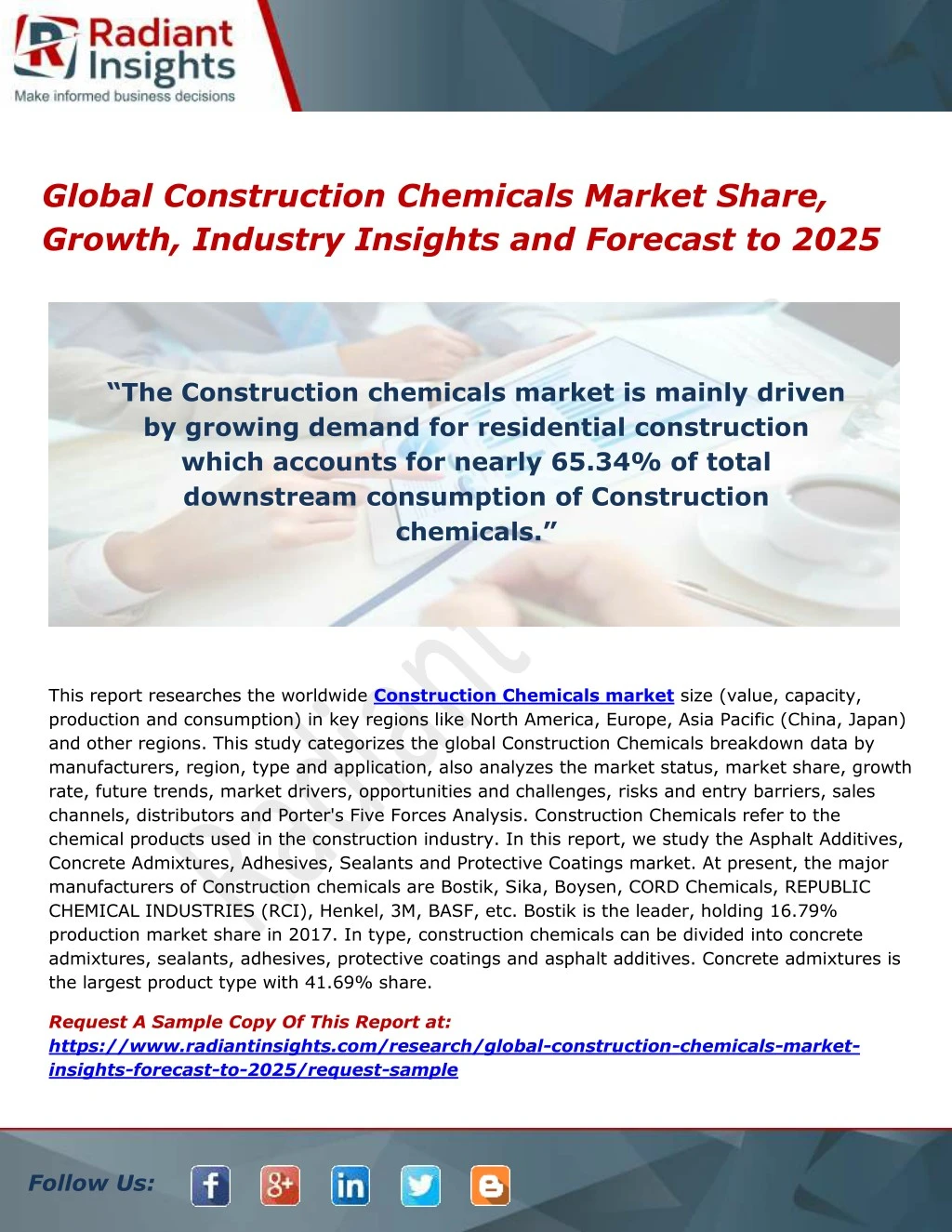 global construction chemicals market share growth