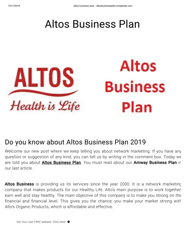 Do you know about Altos Business Plan 2019