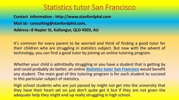 Online Statistics Tutor San Francisco - A Complete Help for Statistics