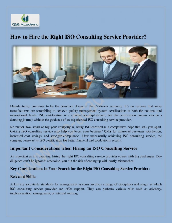 How to Hire the Right ISO Consulting Service Provider?