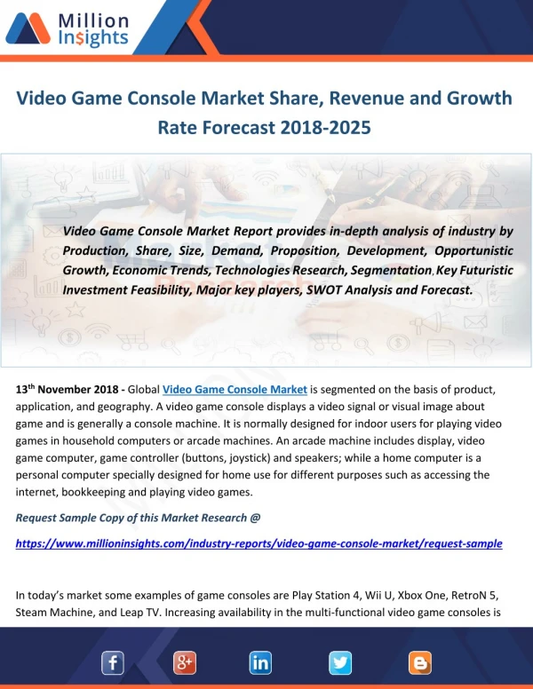 Video Game Console Market Share, Revenue and Growth Rate Forecast 2018-2025