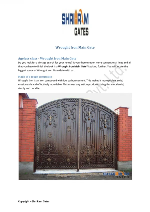 Wrought Iron Main Gate Designs for Indian Homes