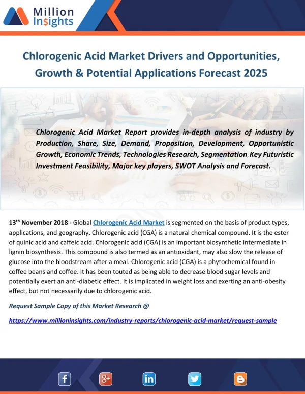 Chlorogenic Acid Market Drivers and Opportunities, Growth & Potential Applications Forecast 2025