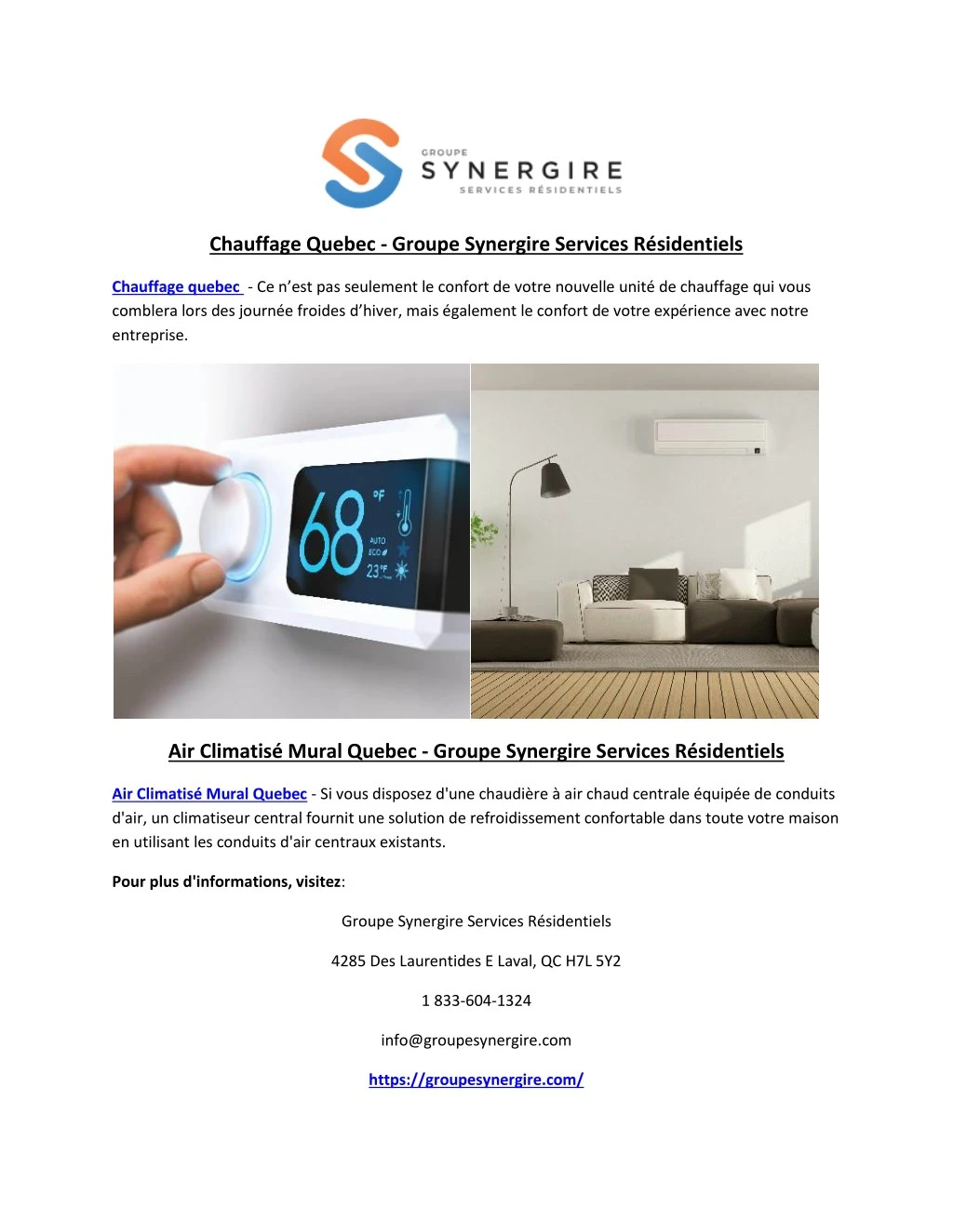 chauffage quebec groupe synergire services