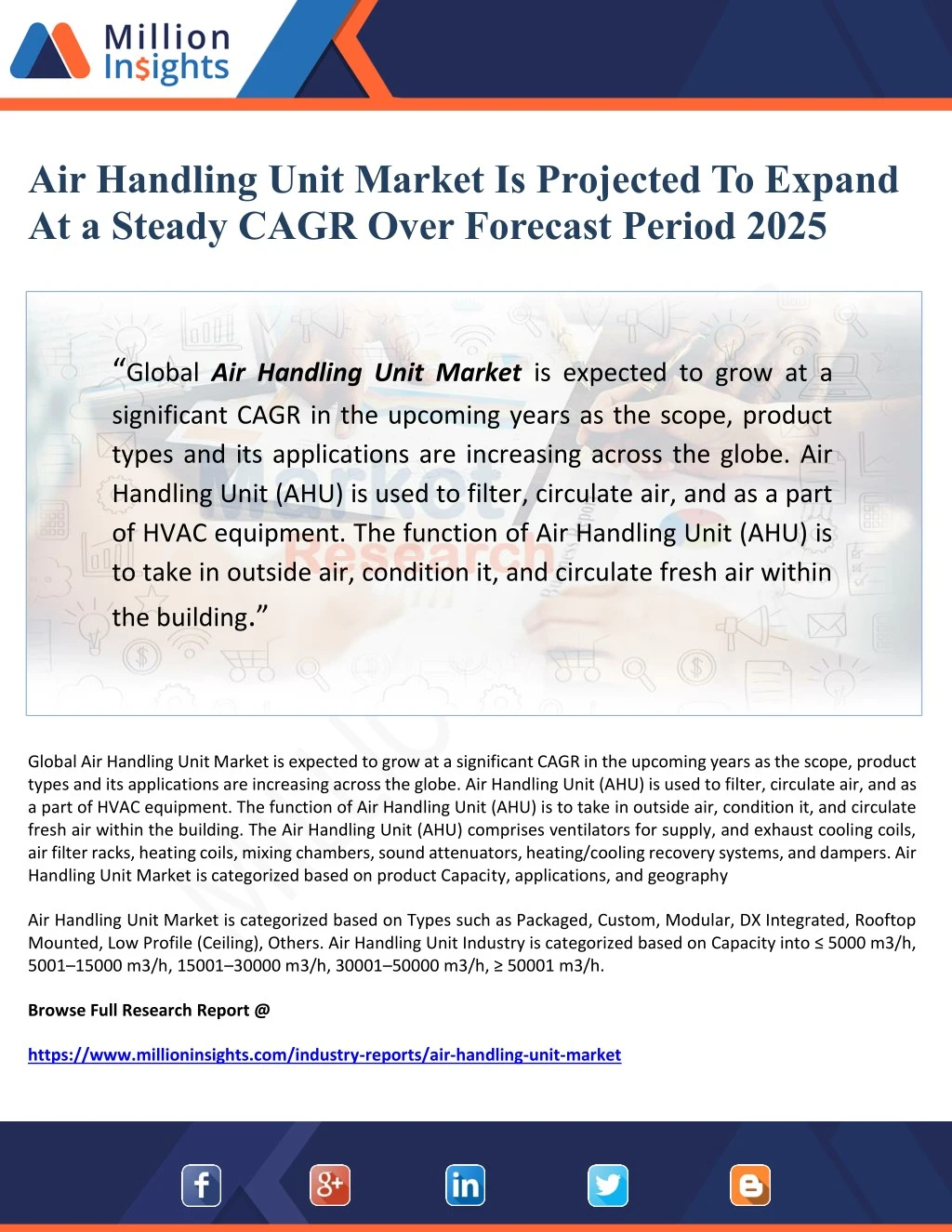 air handling unit market is projected to expand