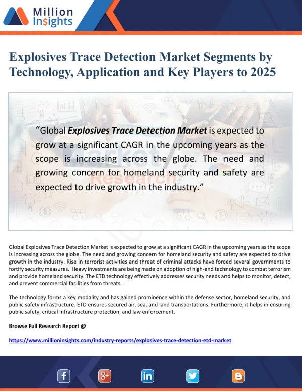 Explosives Trace Detection Market Segments by Technology, Application and Key Players to 2025