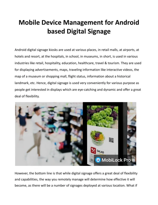 Mobile Device Management for Android based Digital Signage