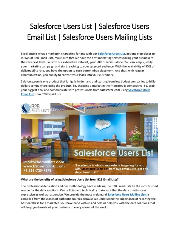 Salesforce Users List | Salesforce Users Email List | Salesforce Users Mailing Lists