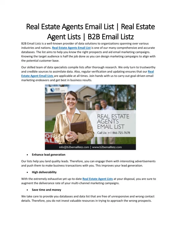 Real Estate Agents Email List | Real Estate Agent Lists | B2B Email Listz