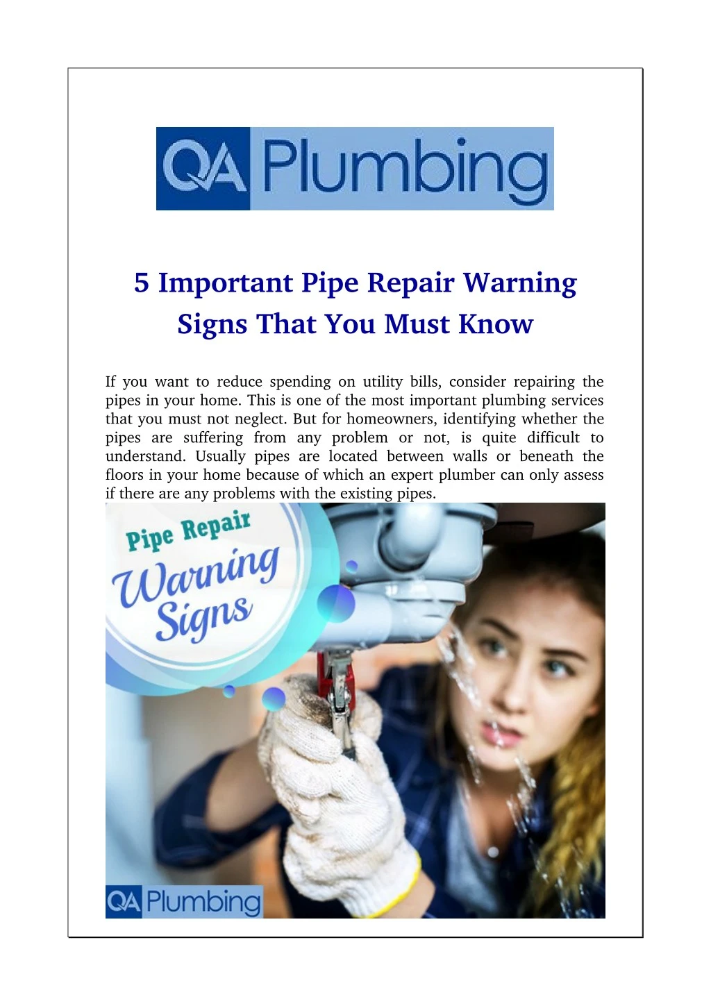 5 important pipe repair warning signs that