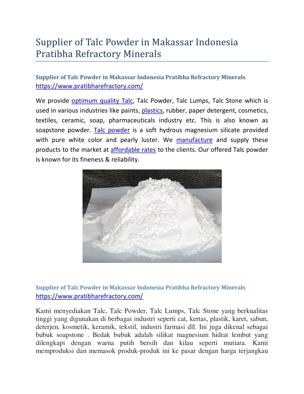 supplier of talc powder in makassar indonesia