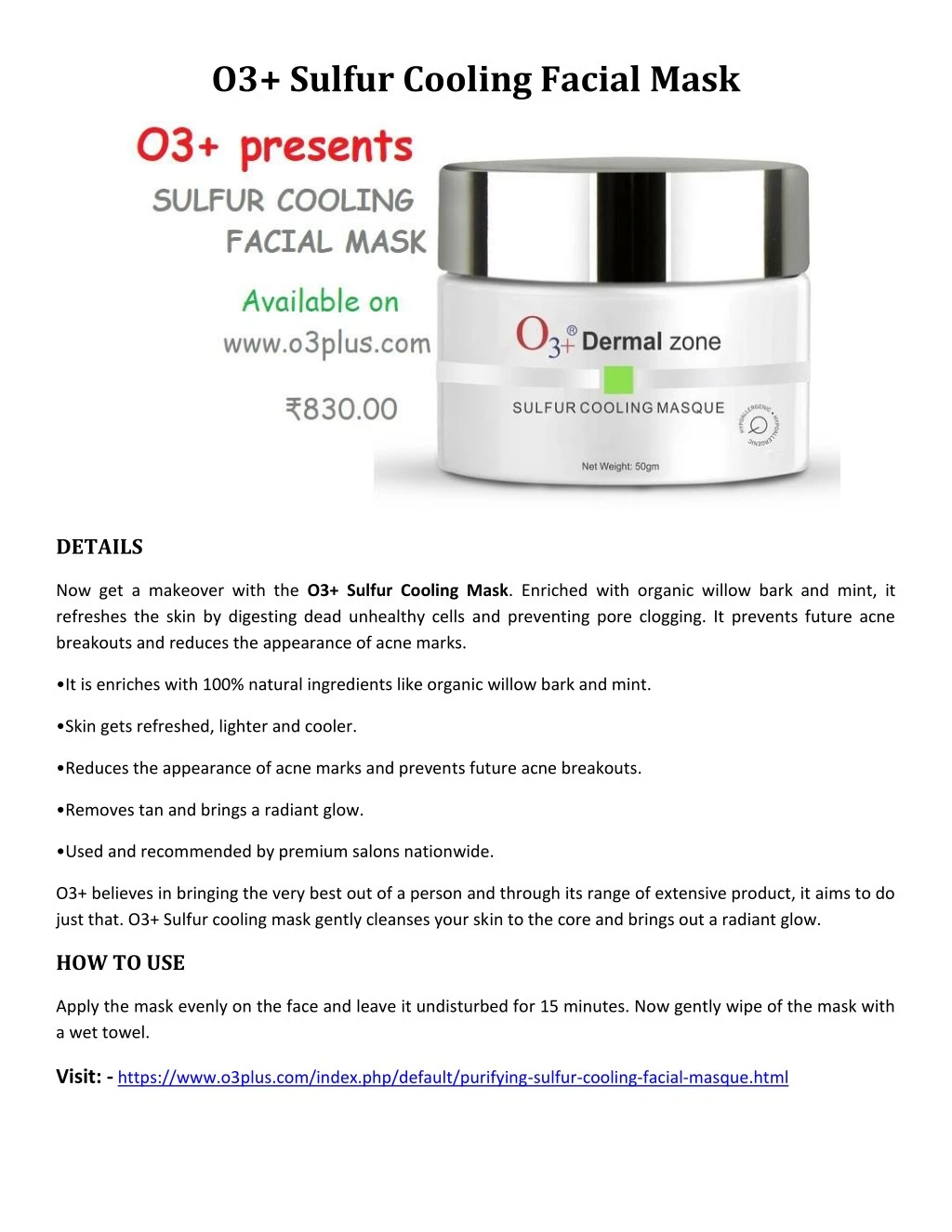 o3 sulfur cooling facial mask