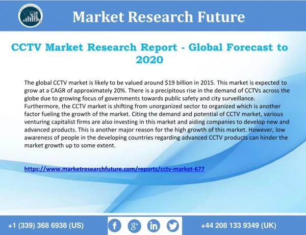 CCTV Market Research Analysis, growth, Size, Opportunities and Forecast 2020
