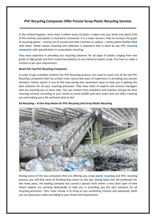PVC Recycling Companies Offer Precise Scrap Plastic Recycling Services - slide 1