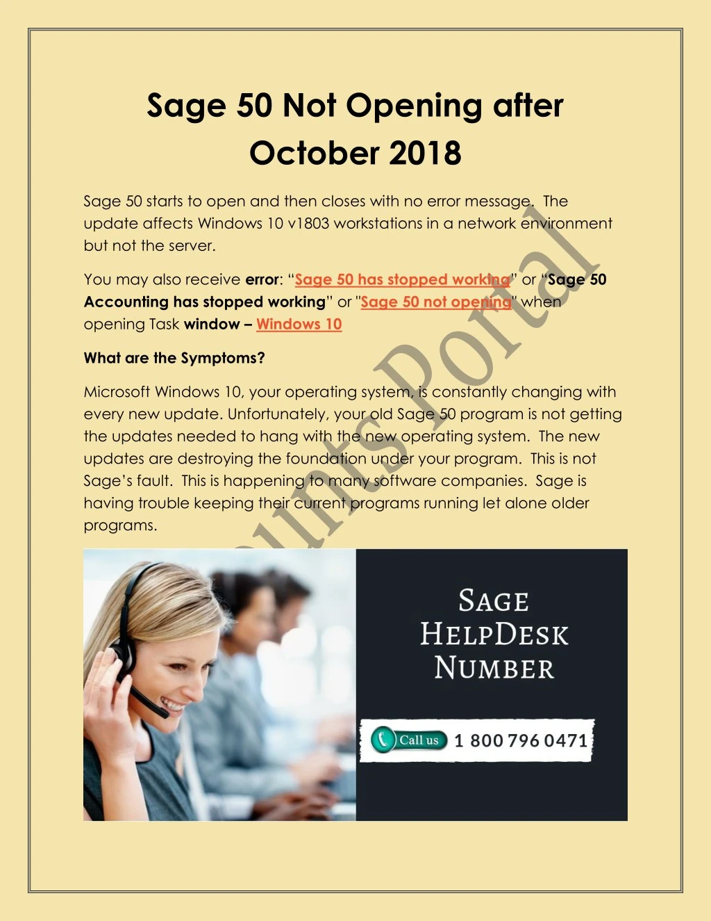 sage 50 not opening after october 2018