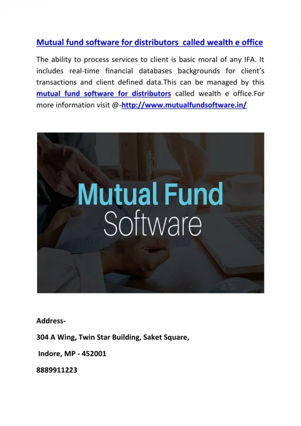 Mutual fund software for distributors called wealth e office