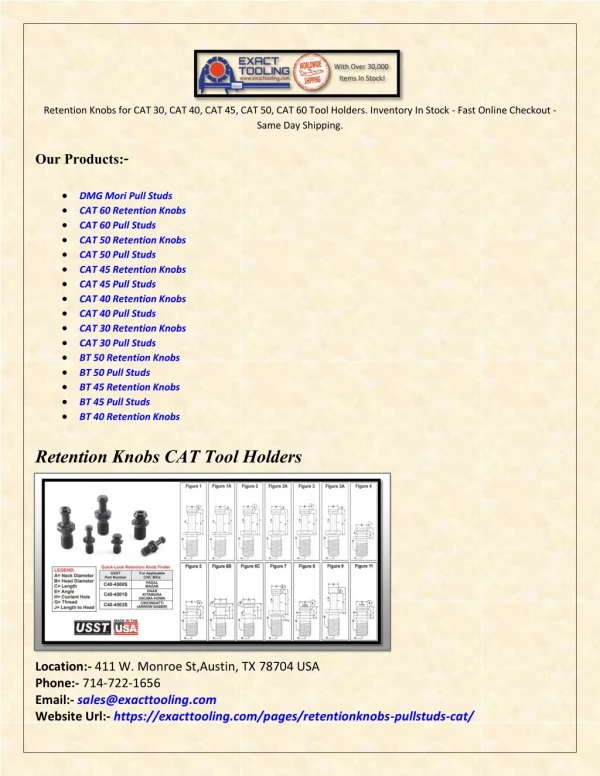 BT 40 Retention Knobs