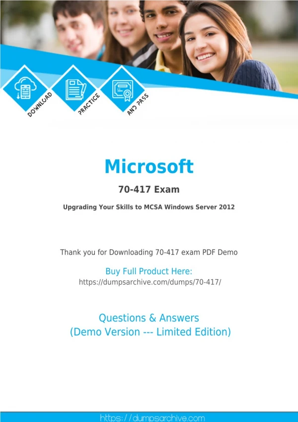 70-417 Questions PDF - Secret to Pass Microsoft 70-417 Exam [You Need to Read This First]