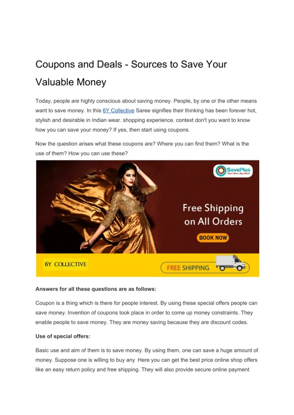 Coupons and Deals - Sources to Save Your Valuable Money
