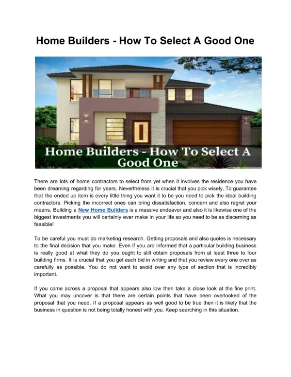 Home Builders - How To Select A Good One