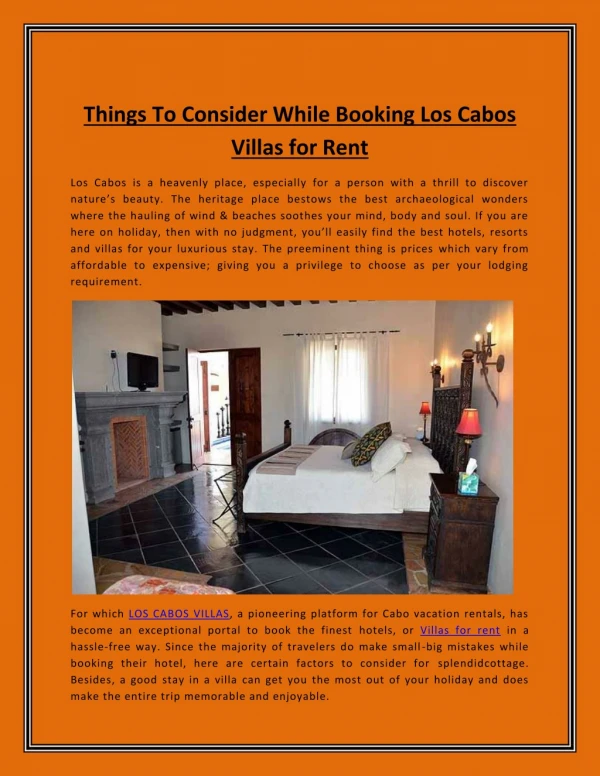 Things To Consider While Booking Los Cabos Villas for Rent