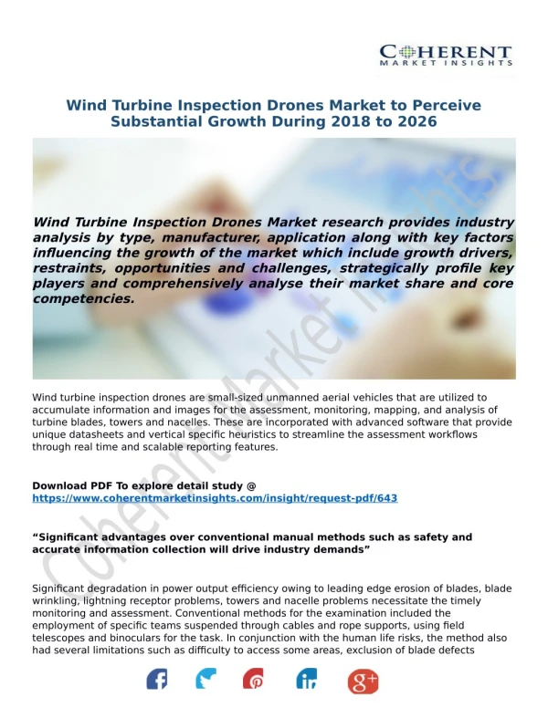 Wind Turbine Inspection Drones Market to Perceive Substantial Growth During 2018 to 2026