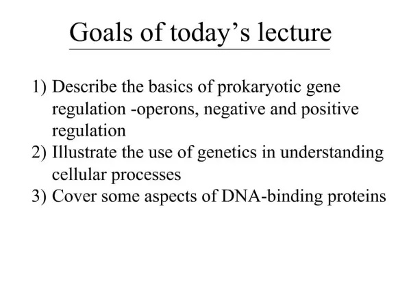 Goals of today s lecture