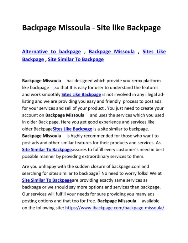 Backpage Missoula - Site like Backpage