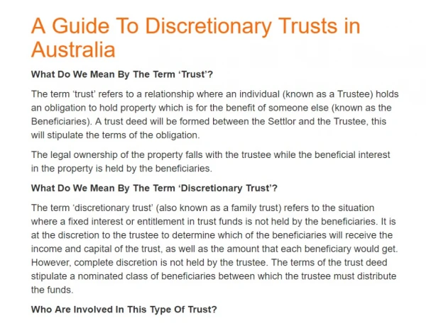 A Guide To Discretionary Trusts in Australia | Success Accounting Group