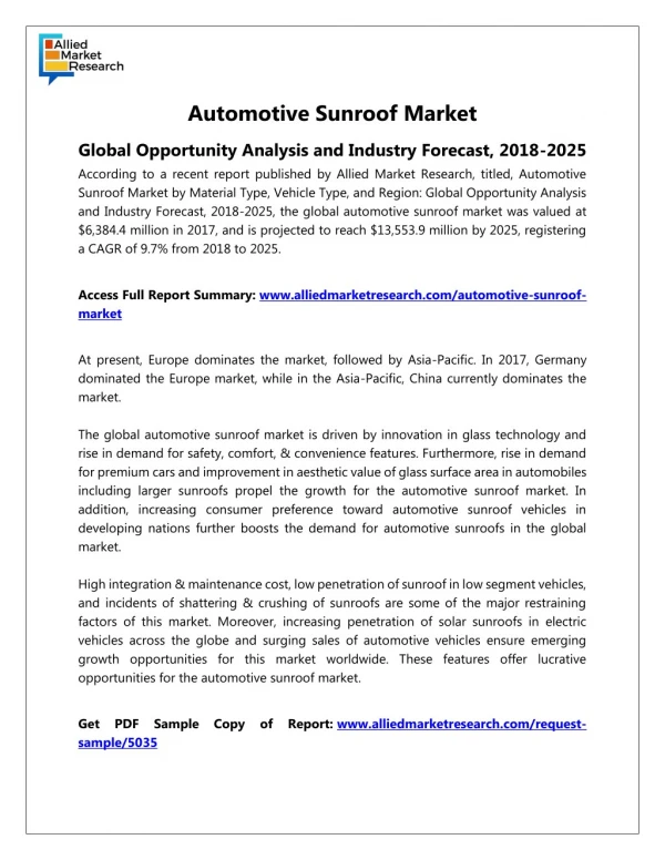 Automotive Sunroof Industry