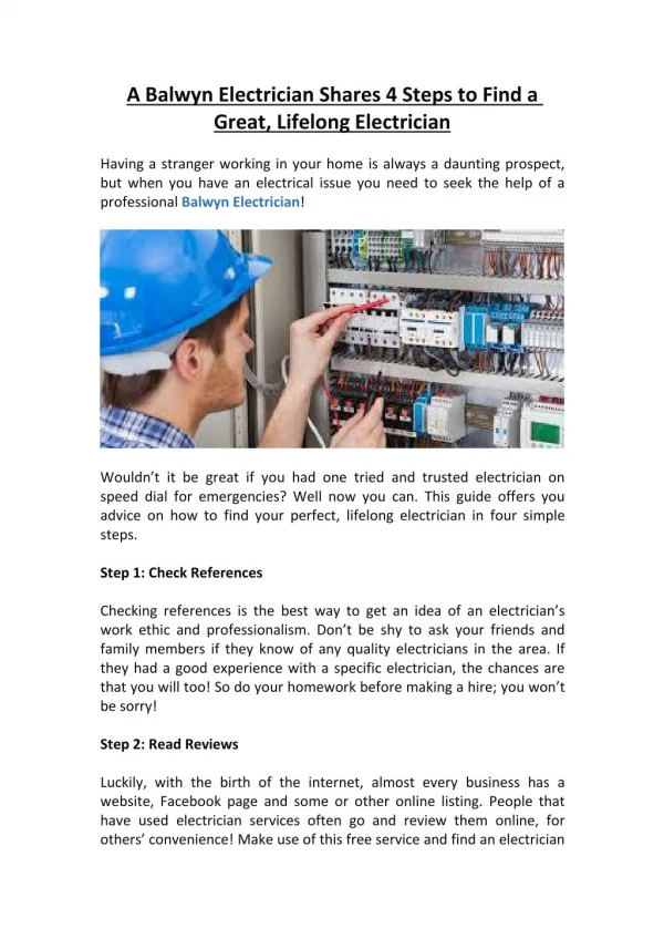 A Balwyn Electrician Shares 4 Steps to Find a Great, Lifelong Electrician