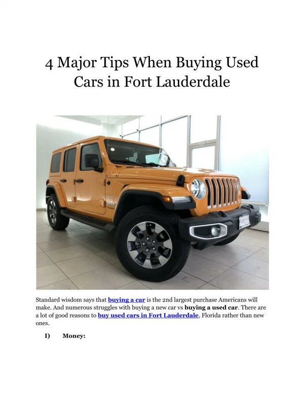 4 Major Tips When Buying Used Cars in Fort Lauderdale