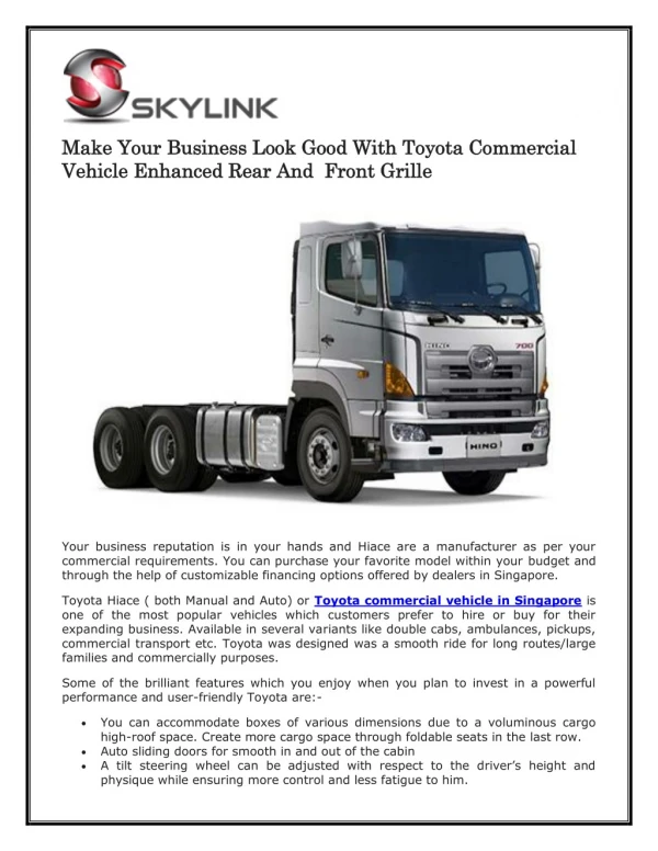 Make Your Business Look Good With Toyota Commercial Vehicle Enhanced Rear And Front Grille