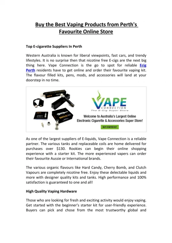 Buy the Best Vaping Products from Perth's Favourite Online Store