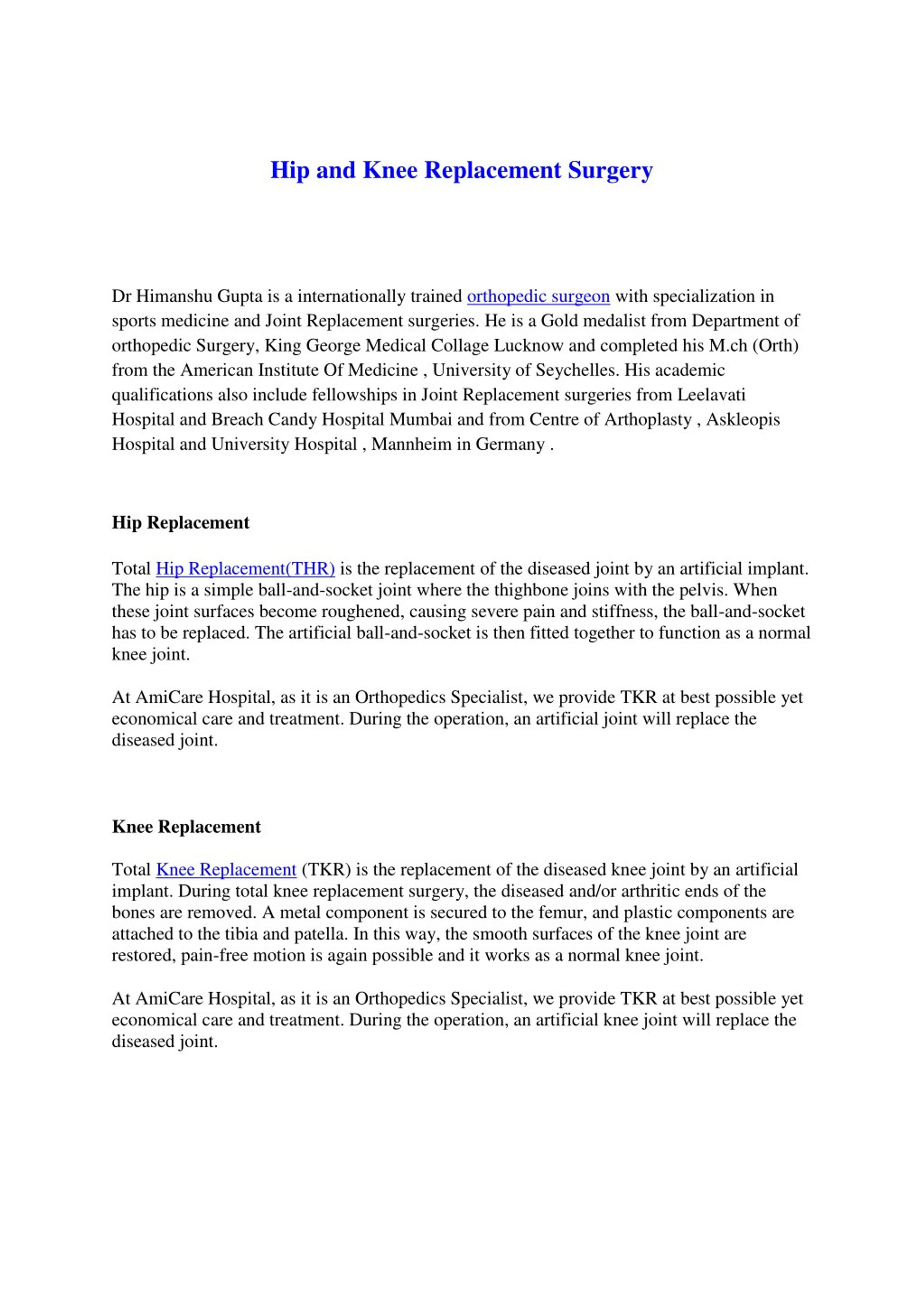 PPT - Hip and Knee Replacement Surgery PowerPoint Presentation, free ...