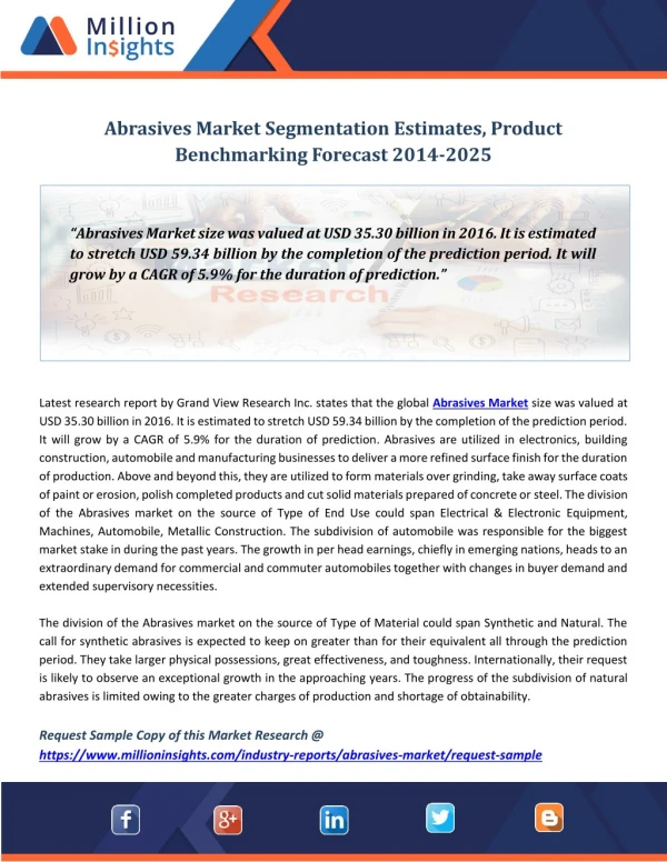 Abrasives Market Segmentation Estimates, Product Benchmarking Forecast 2014-2025